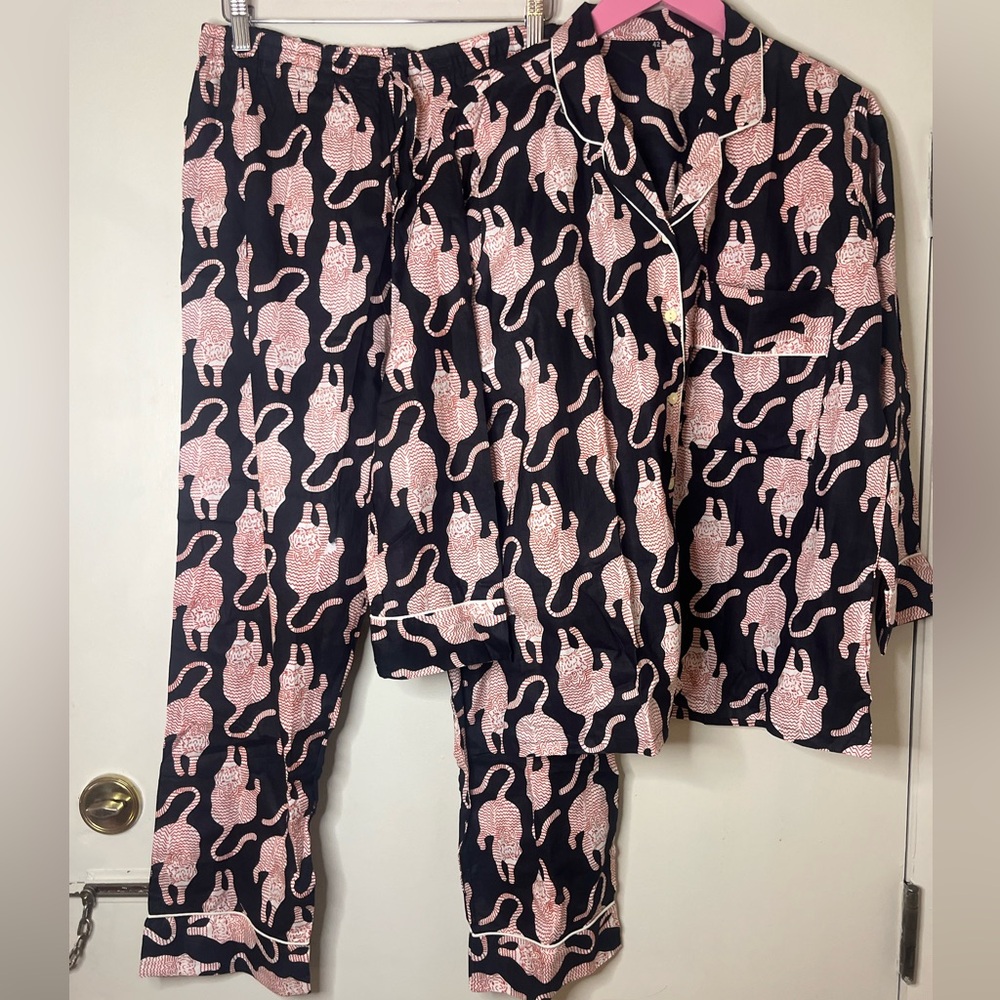 Made In India Block Print Tiger Black White Red Pajama Pants Set S M New
